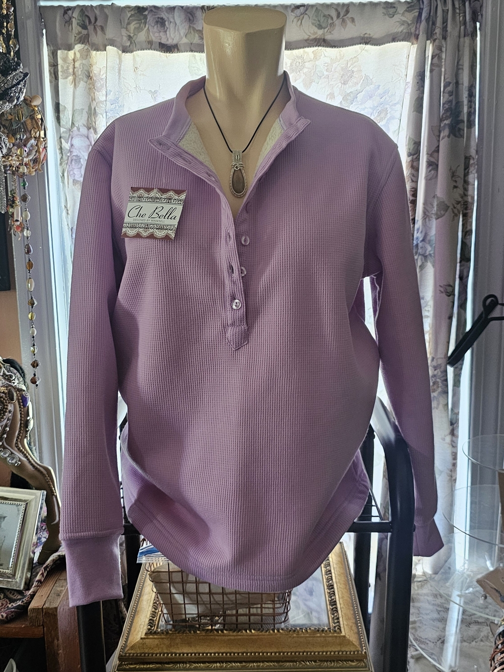 Lilac Waffle-Knit Pullover Sweater(200)